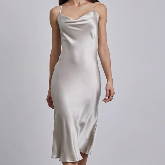 Silk Maison Lounge Cowl Neck Midi Silk Slip Dress - Picture 1 of 6